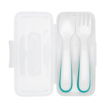 Load image into Gallery viewer, OXO Tot On the Go Plastic Fork & Spoon Set With Travel Case - Teal