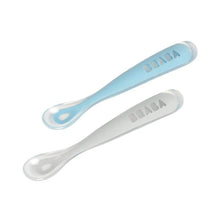 Load image into Gallery viewer, Beaba 1st Stage Silicone Spoons & Case 2 Pack - Light Mist/Windy Blue