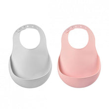 Load image into Gallery viewer, Beaba Silicone Bib 2 Pack - Old Pink/Light Grey