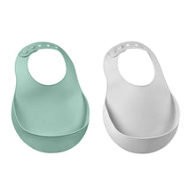 Load image into Gallery viewer, Beaba Silicone Bib 2 Pack - Sage Green/Light Grey