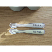 Load image into Gallery viewer, Beaba 1st Stage Silicone Spoon & Case 2 Pack - Velvet Grey/Sage Green