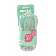 Load image into Gallery viewer, Beaba 2nd Stage Silicone Spoons & Case 2 Pack - Velvet Grey/Sage Green