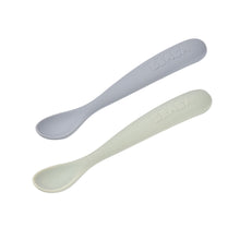 Load image into Gallery viewer, Beaba 1st Stage Silicone Spoons & Case 2 Pack - Misty Green/Pebble