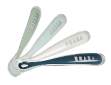 Load image into Gallery viewer, Beaba 1st Stage Silicone Spoons 4m+ 4 Pack - Eucalyptus/Airy Green/Light Mist/Dark Blue