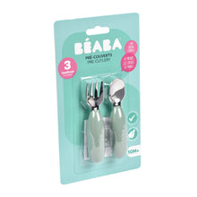 Load image into Gallery viewer, Beaba Fork & Spoon Stainless Steel Pre-Cutlery - Sage Green