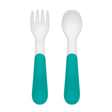 Load image into Gallery viewer, OXO Tot On the Go Plastic Fork &amp; Spoon Set With Travel Case - Teal
