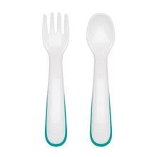 Load image into Gallery viewer, OXO Tot On the Go Plastic Fork &amp; Spoon Set With Travel Case - Teal
