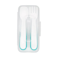 Load image into Gallery viewer, OXO Tot On the Go Plastic Fork &amp; Spoon Set With Travel Case - Teal
