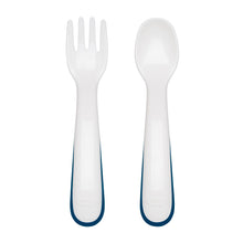 Load image into Gallery viewer, OXO Tot On-The-Go Plastic Fork &amp; Spoon Set With Travel Case - Navy
