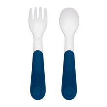 Load image into Gallery viewer, OXO Tot On-The-Go Plastic Fork &amp; Spoon Set With Travel Case - Navy
