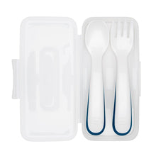 Load image into Gallery viewer, OXO Tot On-The-Go Plastic Fork &amp; Spoon Set With Travel Case - Navy
