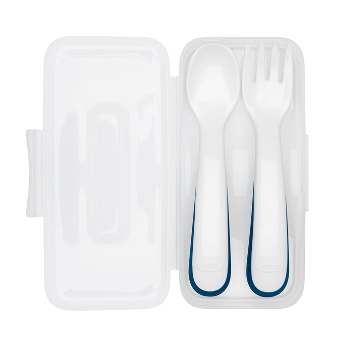 OXO Tot On-The-Go Plastic Fork & Spoon Set With Travel Case - Navy