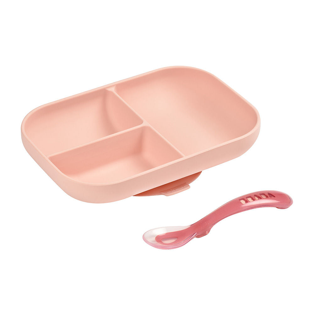 Beaba Silicone Suction Divided Plate Spoon Pink Bloom Connect MY