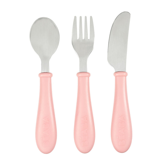 Beaba Stainless Steel Training Cutlery 3 Piece Set - Old Pink