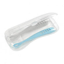 Load image into Gallery viewer, Beaba 1st Stage Silicone Spoon &amp; Case 2 Pack - Light Mist/Windy Blue
