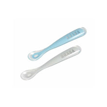 Load image into Gallery viewer, Beaba 1st Stage Silicone Spoon &amp; Case 2 Pack - Light Mist/Windy Blue
