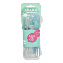 Load image into Gallery viewer, Beaba 1st Stage Silicone Spoon &amp; Case 2 Pack - Light Mist/Windy Blue
