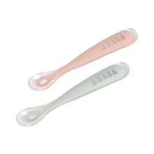 Load image into Gallery viewer, Beaba 1st Stage Silicone Spoon &amp; Case 2 Pack - Light Mist/Windy Blue
