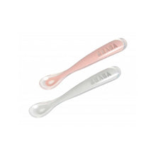 Load image into Gallery viewer, Beaba 1st Stage Silicone Spoon &amp; Case 2 Pack - Light Mist/Old Pink
