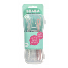 Load image into Gallery viewer, Beaba 1st Stage Silicone Spoon &amp; Case 2 Pack - Light Mist/Old Pink
