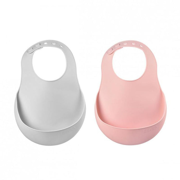 Beaba Silicone Bib 2 Pack - Old Pink/Light Grey