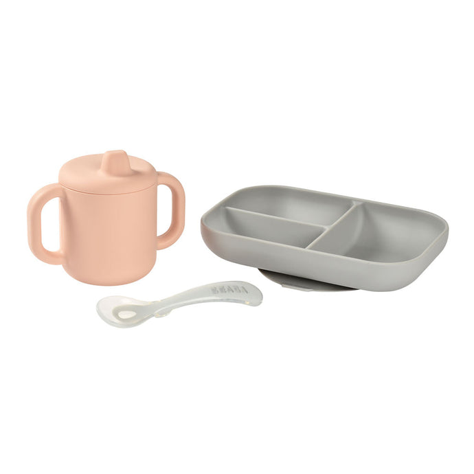 Beaba Silicone Learning Set - Pink/Grey