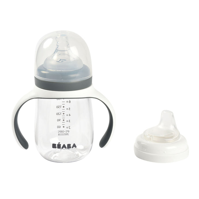 Beaba 2-in-1 Bottle to Sippy Learning Cup 210ml - Mineral Grey