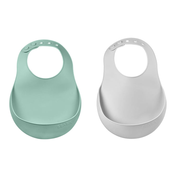 Beaba Silicone Bib 2 Pack - Sage Green/Light Grey