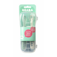 Load image into Gallery viewer, Beaba 1st Stage Silicone Spoon Travel Twin Set with Case - Velvet Grey/ Sage Green
