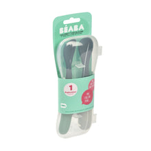 Load image into Gallery viewer, Beaba 1st Stage Silicone Spoons Two-tone Travel Set with Case - Mineral/Sage Green
