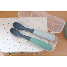 Load image into Gallery viewer, Beaba 1st Stage Silicone Spoons Two-tone Travel Set with Case - Mineral/Sage Green
