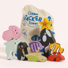 Load image into Gallery viewer, Le Toy Van Wooden Stacking Animals &amp; Bag - Ocean Life
