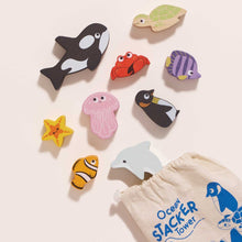 Load image into Gallery viewer, Le Toy Van Wooden Stacking Animals &amp; Bag - Ocean Life
