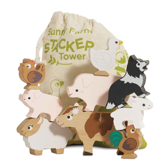 Le Toy Van Wooden Stacking Animals & Bag - Farmyard