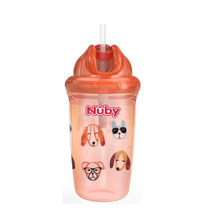 Nuby No Spill Flip-it Thin Straw Cup - Orange