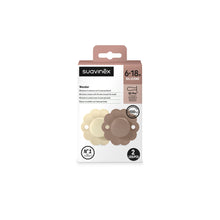 Load image into Gallery viewer, Suavinex Wonder SX Pro Soother 6-18 Months 2 Pack - Whitecap Grey/Raw Umber
