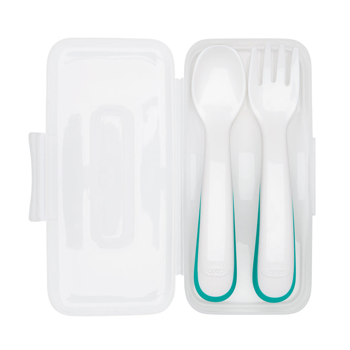 OXO Tot On the Go Plastic Fork & Spoon Set With Travel Case - Teal