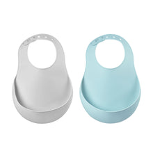 Load image into Gallery viewer, Beaba Silicone Bib 2 Pack - Green Blue/Light Grey
