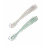 Beaba 1st Age Silicone Spoon Travel Twin Set (with Case) - Velvet grey/ Sage green