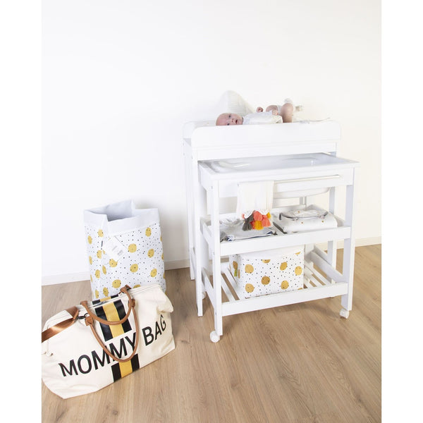 Childhome Canvas Storage Basket - White Gold Dots - 32x32x29CM