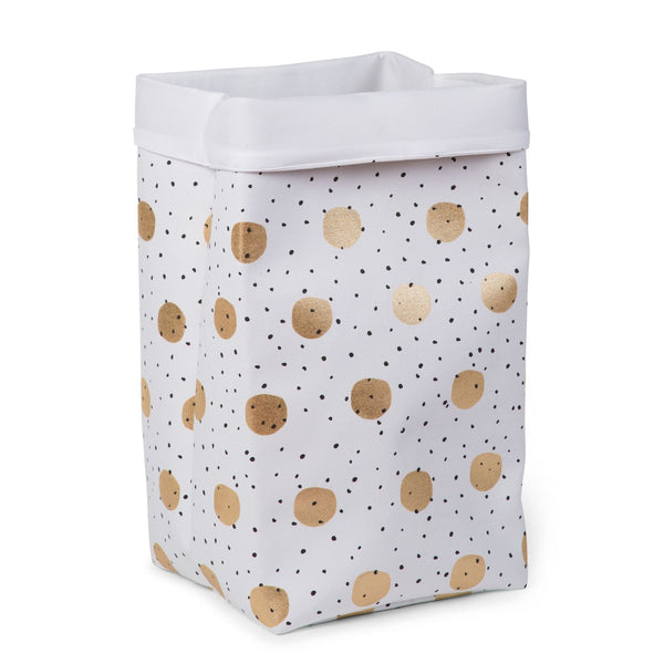 Childhome Canvas Storage Basket - White Gold Dots - 32x32x60CM